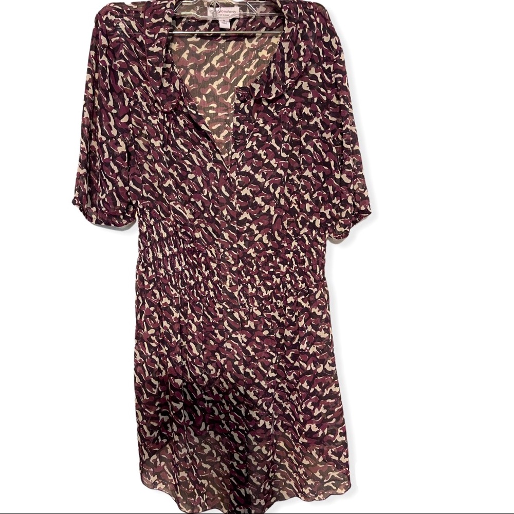 Liz Lange Maternity Sheer Buttoned Smocked Waist Printed Short Sleeves Blouse S